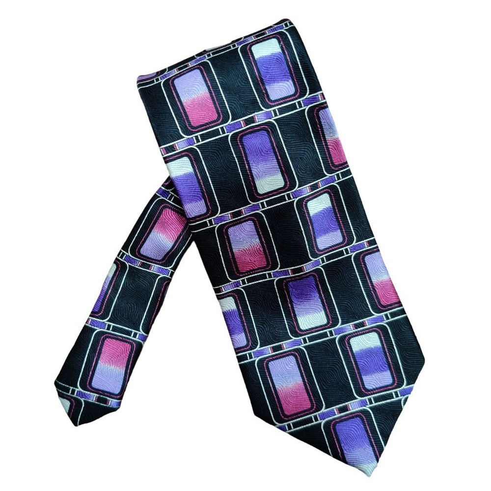 Angelo Litrico Mens Necktie C&A Silk Purple Black Abstract Ombre Statement Tie